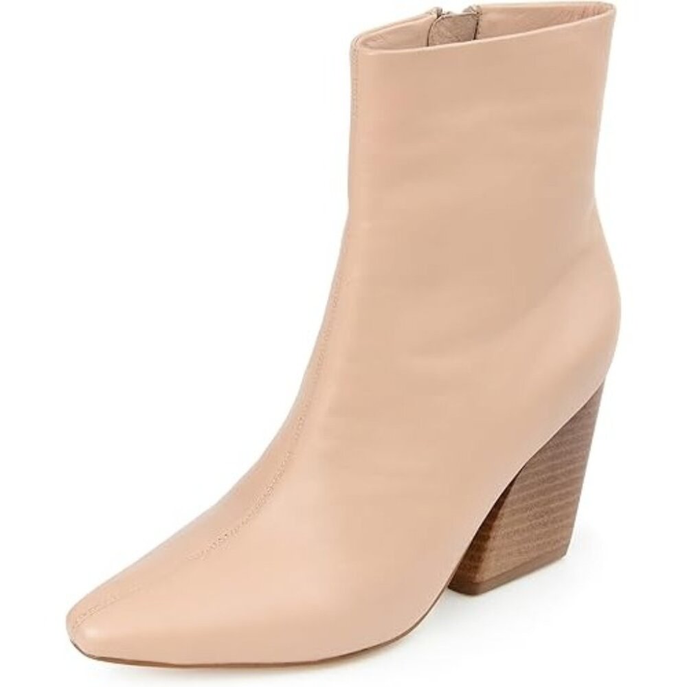 Journee Signature Womens Genuine Leather Hydra Almond Toe Stacked Ankle Booties